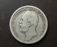 1897 Sweden. Oscar II. Silver 1 Krona