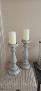Pair of Tall Grey Wooden Candle Holders.