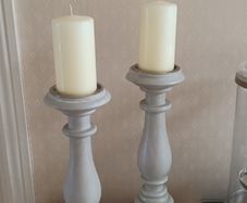Pair of Tall Grey Wooden Candle Holders.