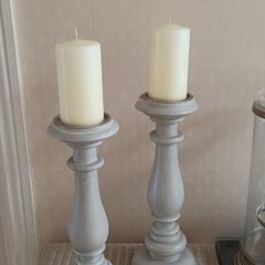 Pair of Tall Grey Wooden Candle Holders.