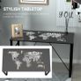 Computer Desk with World Map Printing Tempered Glass Top, Writing Desk for Home Office with Metal Frame, Black Image 7