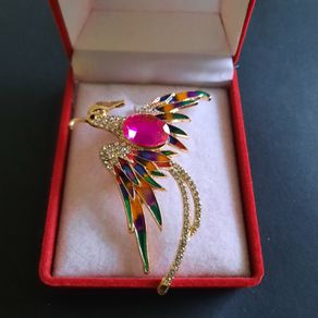 Vintage Style Rainbow Enamel & Crystal Phoenix Bird Of Paradise Brooch Badge Pin