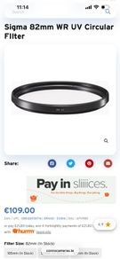 Sigma 82mm WR UV Circular FIlter new