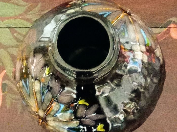 Vintage Bitossi Art Glass Vase with a Dark Glaze and Abstract Floral Design