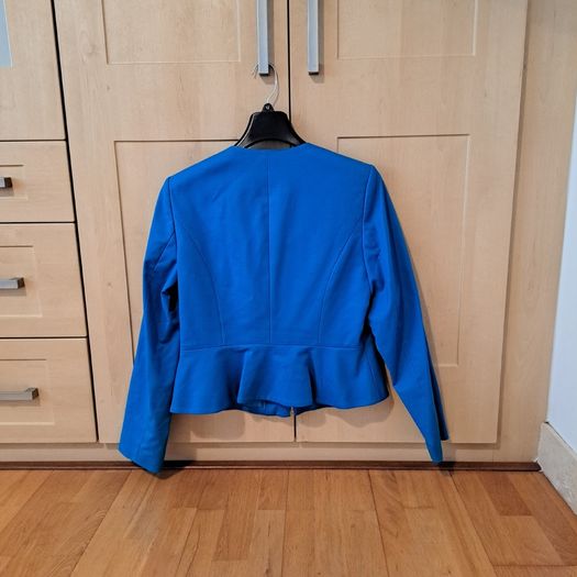 Calvin Klein Collarless Zip-Front Blazer Royal/Cobalt Blue Size UK16