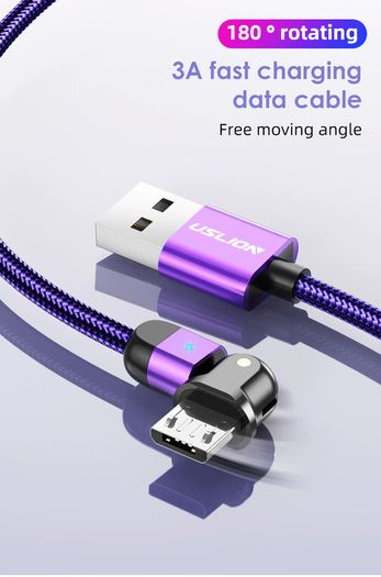 USLION 2M Micro USB QC 3.0-2.0 3A 180 Rotate+LED Cable Fast Charging & Data Sync Nylon Braided Cable (Brand New/Warranty)
