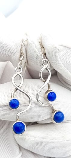 925 Vintage Sterling Silver And Lapis Lazuli Earrings