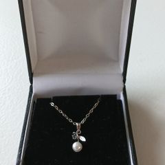 Sterling Sterling  Chain with Pearl and Topaz Pendant