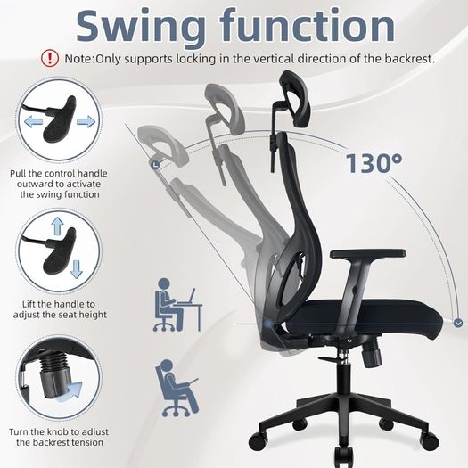 Office Chair, Desk Chair with Adjustable Headrest, Lumbar support and Liftable Armrest, High Back Ergonomic Office Chair, Breathable Mesh Backrest for Comfy, Computer Chair for Home/Office