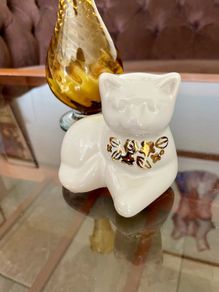 Scandi Nordic Hoganas Keramik Reposing Cat with Gold Detail