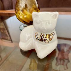 Scandi Nordic Hoganas Keramik Reposing Cat with Gold Detail