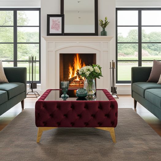 Luxury Velvet Chesterfield Coffee Table 63x63x35cm Square Velvet Free Delivery