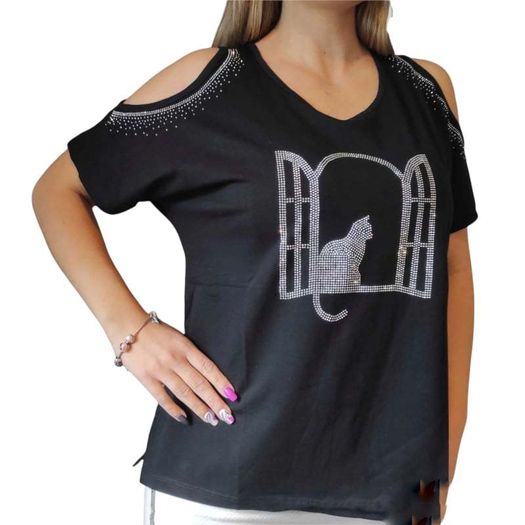 Tops Women Coldshoulder cat