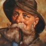 Antique oil painting of a man with pipe Image 2