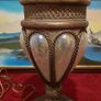 Vintage 34 Inches Tall Large Art Deco Bronze / Copper And Caged Glass Tiffany Lamp With 18.75 Inch Diameter Stained Glass Shade Image 7