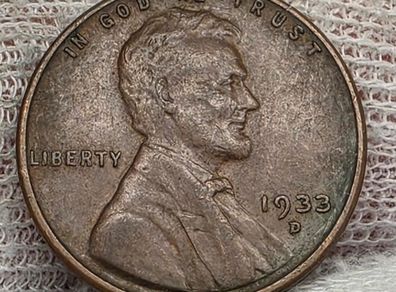 USA United States 1933 D Lincoln Wheat Penny Cent