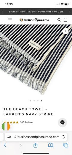 New oversized 100% cotton Lauren navy stripe beach towel by business and pleasure