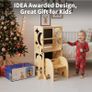 4-In-1 Toddler Kitchen Step Stool - Foldable Learning Standing Tower with Blackboard - Convertible Wooden Kitchen Stool Helper for Kids Boys Girls (Natural) Image 7