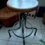 antique industrial stool wood seat metal legs strong sturdy Image 2