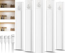 5 Pack Rechargeable Under Cupboard Kitchen Lights, Dimmable Cabinet Light Type-C Charging, LED Motion Sensor Lights Indoor, Magnetic Stick Wireless Light for Shelf Stairs Wardrobe Closet [Energy Class A]