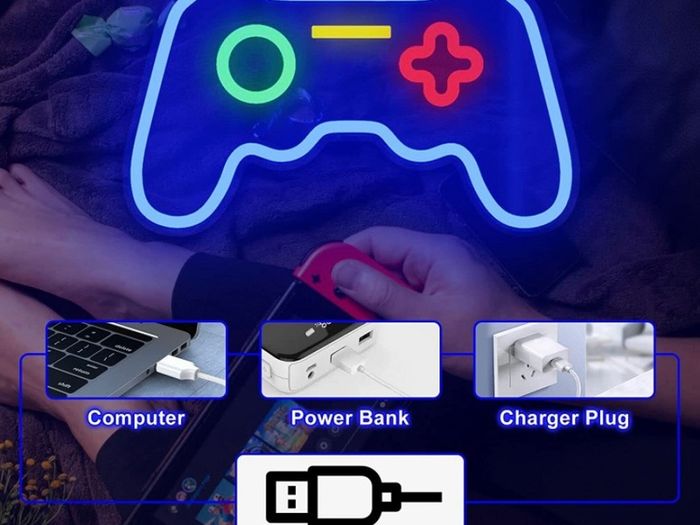 Game Neon Sign(16"x10.8"),Cisteen Gamepad Neon Light Sign with Acrylic Board, USB Powered Led Wall Light Decorations,Gaming Neon Lights for Bedroom,Game Room,Man Cave,Bar,Party (FREE POSTAGE)