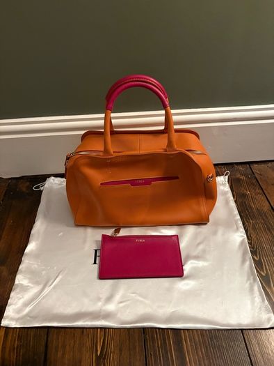 Genuine Furla Orange & Pink Leather Satchel Bag (With Pouch & Dustbag) - Terenure