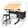 Tiltable Tabletop Drawing Table with Stool and 3 Drawers Image 2