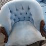 2 blue velvet buttoned armchairs with twisted wooden legs immaculate condition Image 5