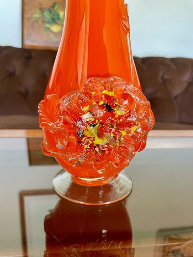 Vintage Orange Studio Glass Statement Vase