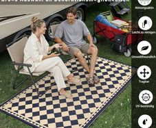 Outdoor Rug Extra Large Garden Rug for Patios Waterproof Reversible Outdoor Carpet Mat,Plastic Straw UV Resistant Area Rugs for Patios,Garden,RV,Picnic,Beach,Balcony,240x300cm,Black & Beige