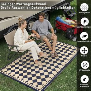 Outdoor Rug Extra Large Garden Rug for Patios Waterproof Reversible Outdoor Carpet Mat,Plastic Straw UV Resistant Area Rugs for Patios,Garden,RV,Picnic,Beach,Balcony,240x300cm,Black & Beige