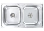 Kitchen Sink Double Basin with Strainer & Trap Stainless Steel