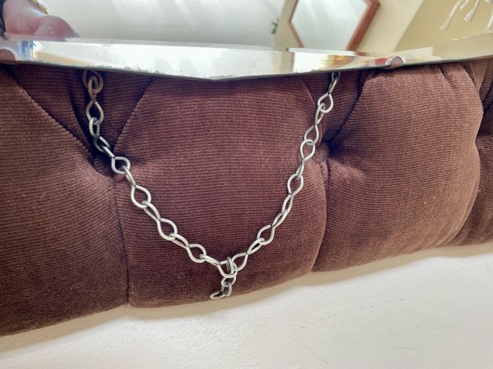 Large Vintage Mid Century Bevelled Mirror with Chain Reverse Etched Chinoiserie Detail