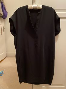 Cos style black tunic dress with buttons, 2 pockets and short sleeves