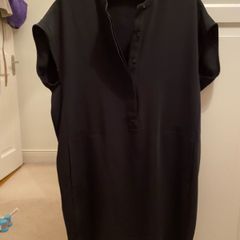 Cos style black tunic dress with buttons, 2 pockets and short sleeves