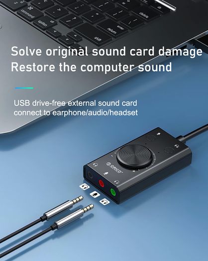 ORICO Multifunction USB External Digital Stereo Sound Card (3 AUX+Full Sound Control) (For PC/Laptop/PS/Mobile/Tablet) (Brand New/Warranty)