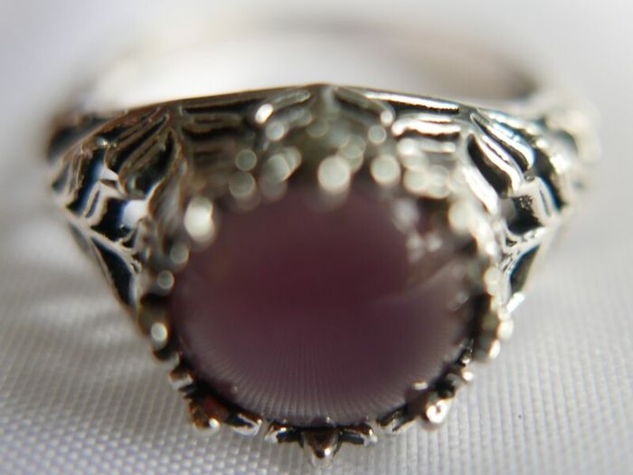 Vintage 925 sterling silver rose quartz & beryl ring 3,58g size P1/2
