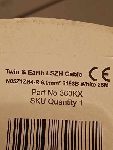 Electrical Cable, 6mm x 25m, Twin & Earth LSZH