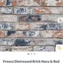 Fresco Distressed Brick Navy and Red Wallpaper  3 rolls Image 2