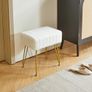 Velvet Rectangular Footrest Ottoman, Makeup Vanity Stool Side Table, Dressing Table Seat, Pouf Couch Stool, Golden Steel Legs, White Image 6