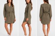 Women's Khaki Utility Shirt Dress with Drawstring Waist  Size UK 6  EU 34