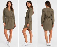 Women's Khaki Utility Shirt Dress with Drawstring Waist  Size UK 6  EU 34