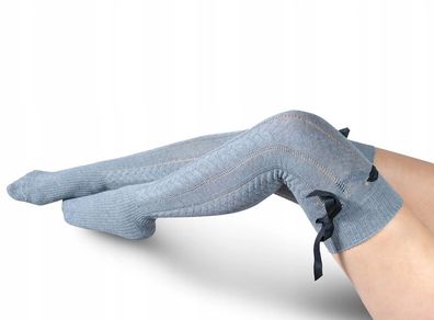 Gray warm Thigh Highs with a ribbon