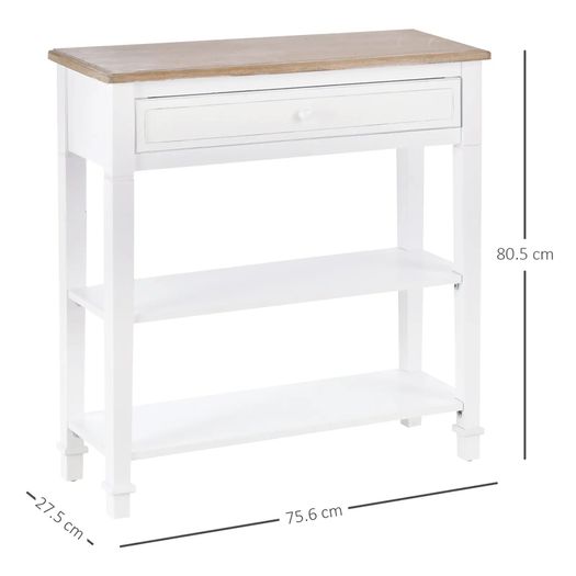 Console Table, 3-tier Hallway Table with Drawer and 2 Open Shelves, Retro Entry Table for Shoe Storage, White