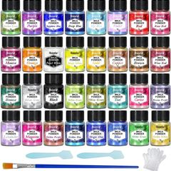 32 Colours x 5 g Pearlescent Epoxy Resin Pigment Metallic Powder for Soap Paint, Jewellery Making, Nail Polish, Epoxy Resin, Candle Making, Bath Bombs, Slime (FREE POSTAGE)