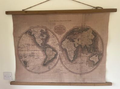 Vintage canvas map of the world