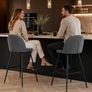 Set of 2 Grey Upholstered Bar Stools with Backrests and Black Steel Legs Image 2