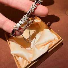 Vintage Sterling Silver Marquise Garnet Marcasite link