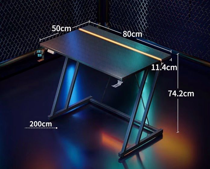 Gaming Table with Cup Holder and Headphone Hook, Double Z Frame Design Computer Desk Carbon Fiber Black 80 cm