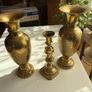 x2 Vintage Solid Brass Vases and candle holder Image 3